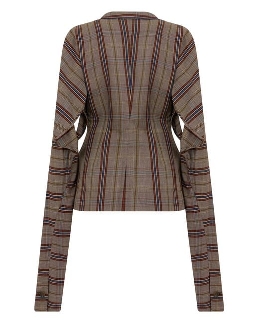 Vivienne Westwood Brown Checkered Plaid V-Neck Blazer