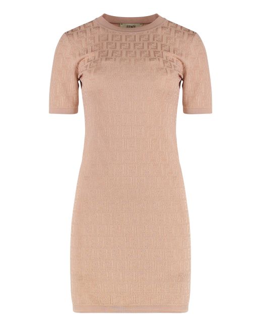 Fendi Pink Knitted Jacquard Dress