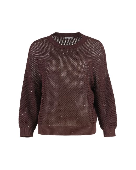 Maglione girocollo in cotone di Peserico in Brown