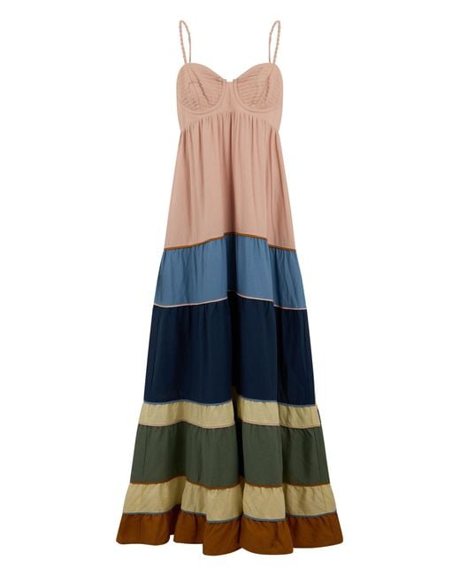 Farm Rio Blue Long Dress With Color Gradation