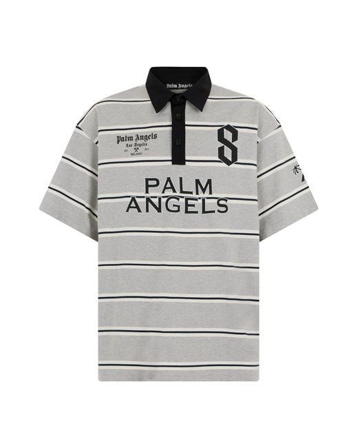 Palm Angels Gray Cotton Striped Polo for men