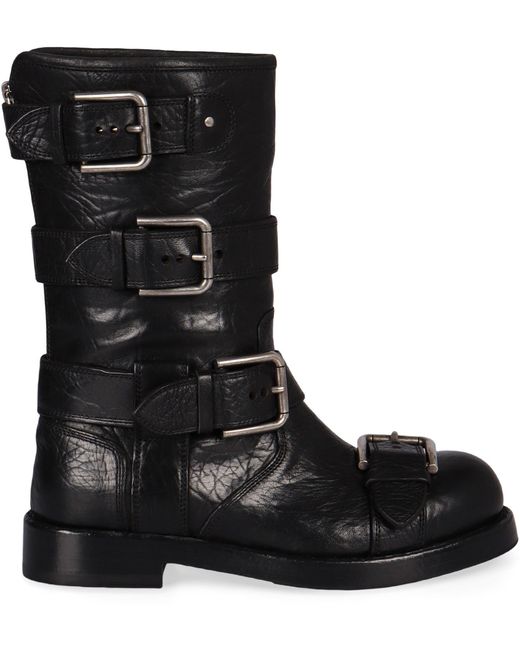 Dolce & Gabbana Black Leather Boots With Straps