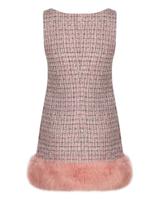 Self-Portrait Pink Bouclé Mini Dress With Faux Fur Hem