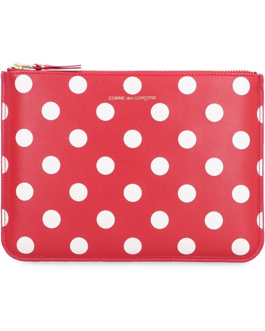 Comme des Garçons Red Logo Detail Flat Leather Pouch