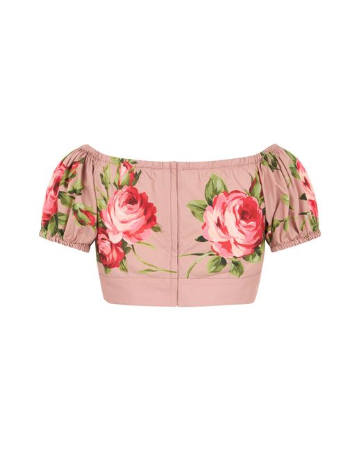 Dolce & Gabbana Pink Rose Bouquet-Print Cotton Top