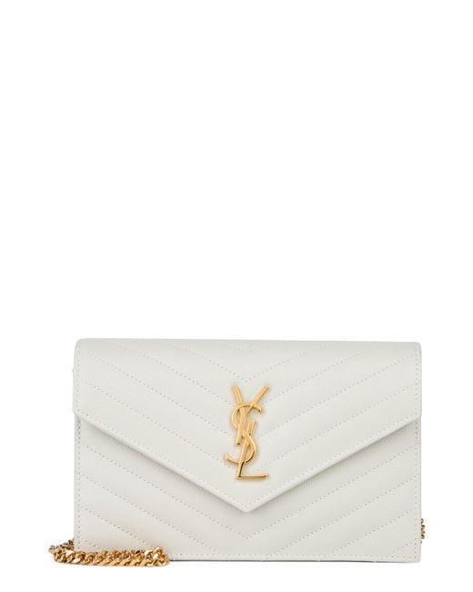Saint Laurent White Pouch Envelope With Chain Cassandre
