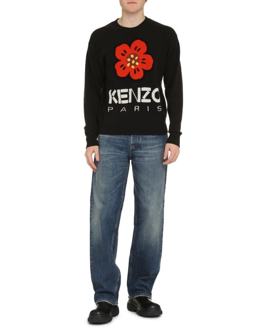 KENZO Black Crew-neck Wool Sweater for men