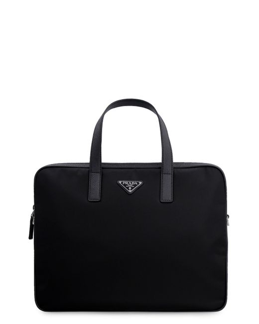 Prada Leather And Renylon Briefcase in Black for Men Lyst