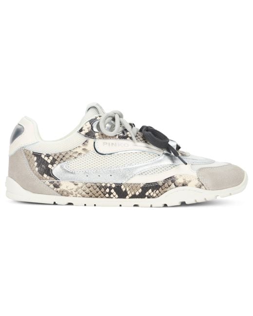 Pinko Multicolor Mesh And Leather Sneakers With Python Print