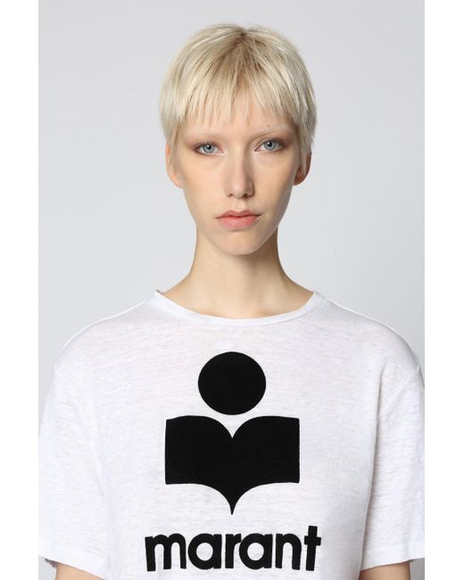 T-shirt Zewel in lino con logo di Isabel Marant in White