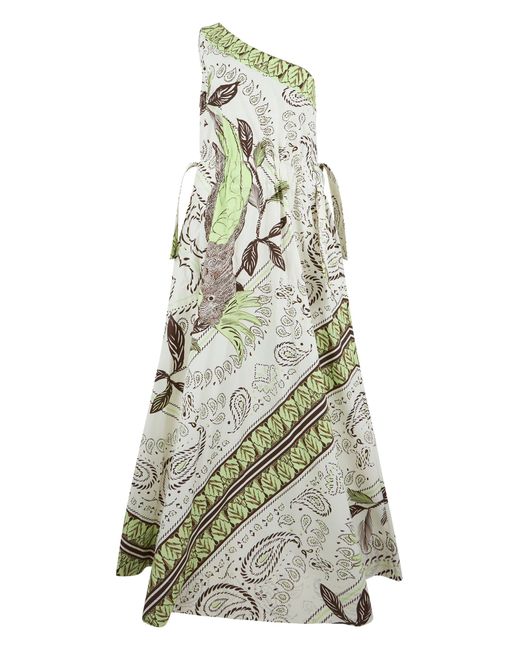 Tory Burch White One-Shoulder Dress With Floral Pattern