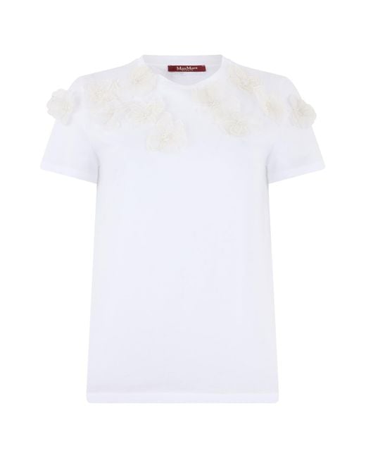 Max Mara White T-Shirt With Floral Applications