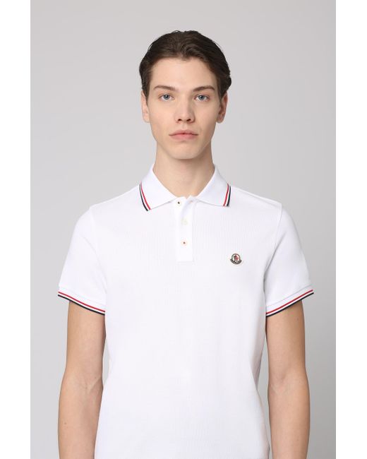 Moncler White Short Sleeve Cotton Polo Shirt for men