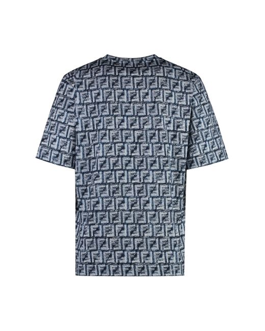 Fendi Blue Cotton Crew-Neck T-Shirt for men