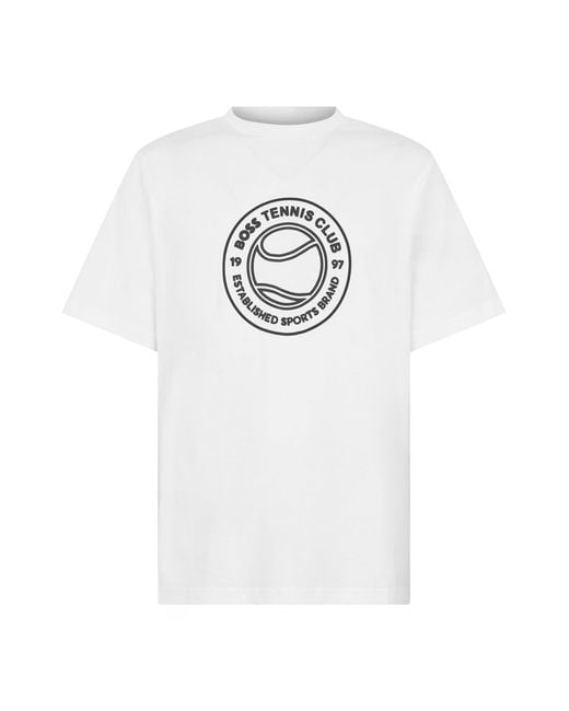 Boss White Cotton T-Shirt With Print for men