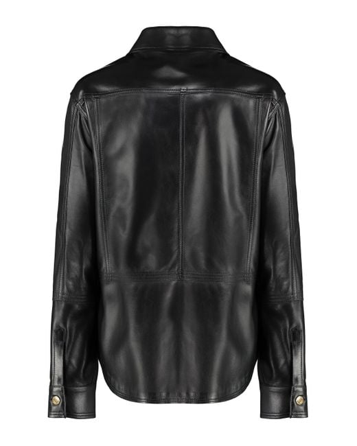 Tom Ford Black Leather Overshirt With Rounded Hem