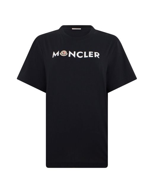 Moncler Black Cotton T-Shirt With Print for men