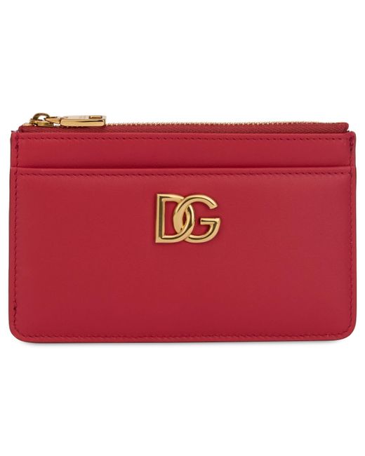 Dolce & Gabbana Red Leather Card Holder With Zip