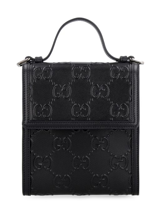 Gucci Black GG Branded Leather Messenger Bag for men