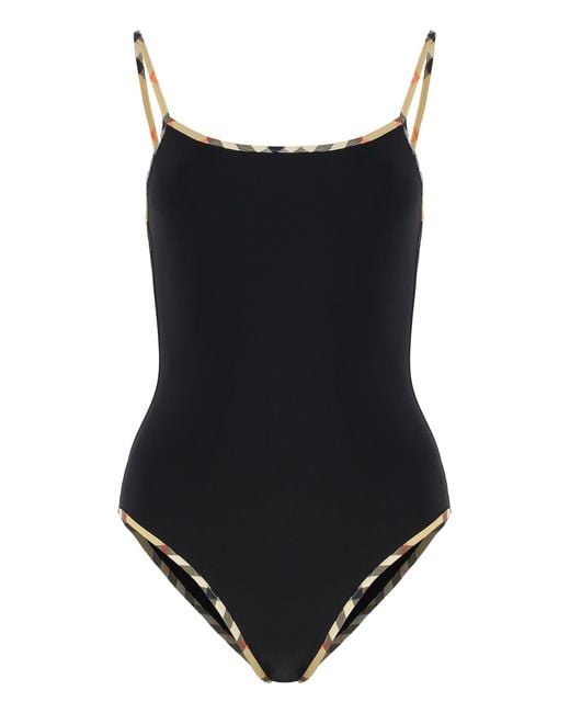 Burberry Black Swimsuit With Check Finishes