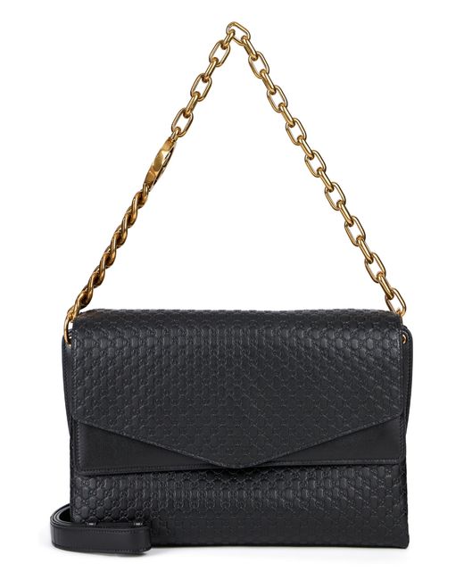 Gucci Black Leather Bag With Gg Monogram Embossed