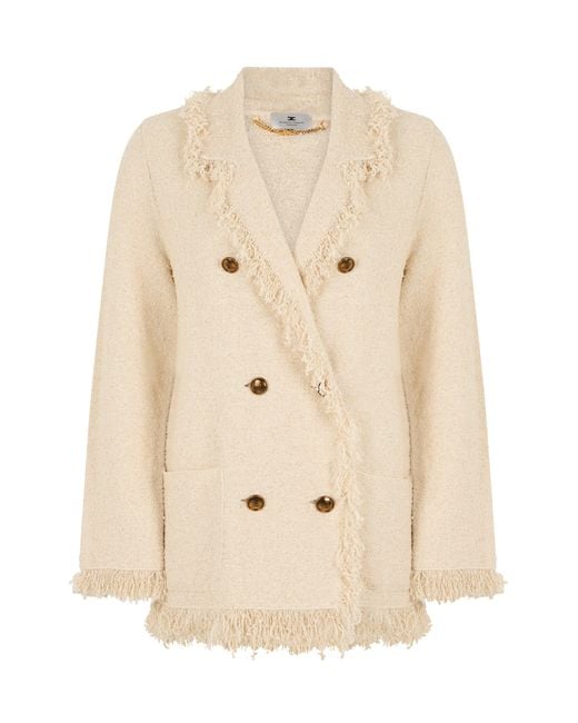 Elisabetta Franchi Natural Double-Breasted Blazer With Fringes