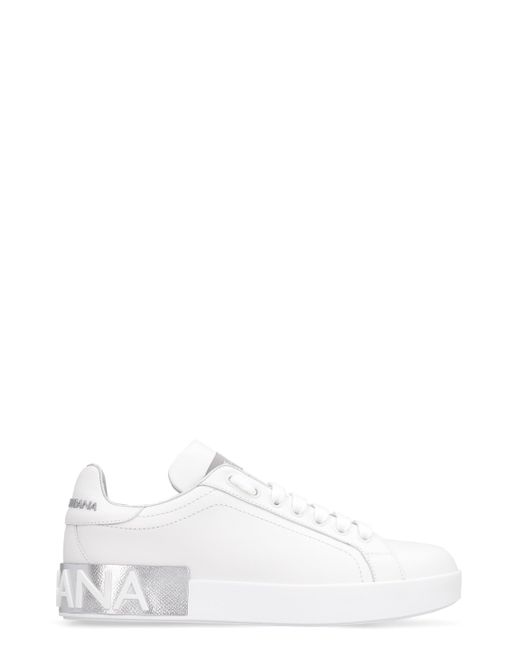 Dolce & Gabbana White Portofino Leather Low-Top Sneakers