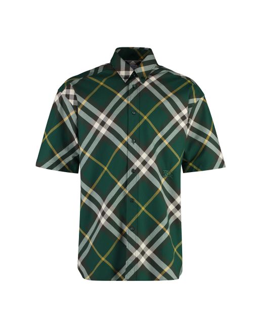 Camicia in cotone motivo check di Burberry in Green da Uomo