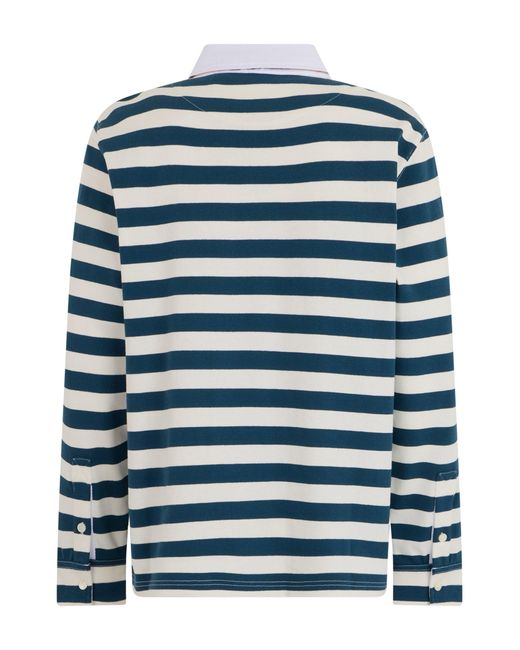 Burberry Blue Long Sleeve Striped Polo Shirt With Mini Chest Pocket for men