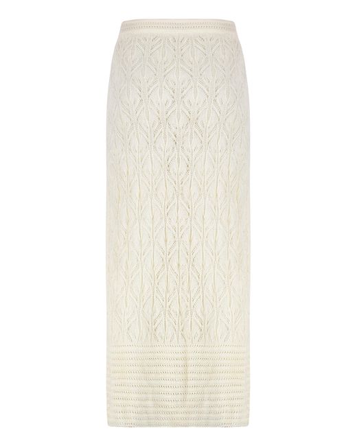 LeKasha White Openwork-Knit Skirt