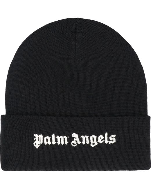 Palm Angels Black Ribbed Knit Beanie for men