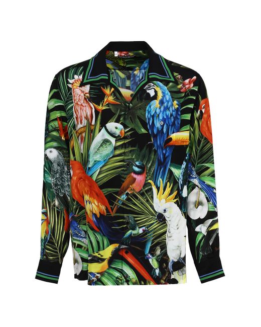 Camicia Hawaii In Seta Stampa Pappagallo di Dolce & Gabbana in Multicolor da Uomo