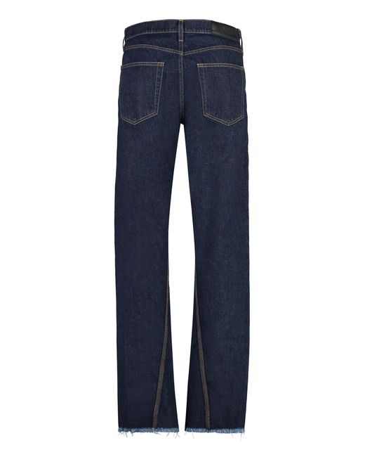 Lanvin Blue Denim Straight-Leg Jeans With Frayed Hem And Contrast Stitching for men
