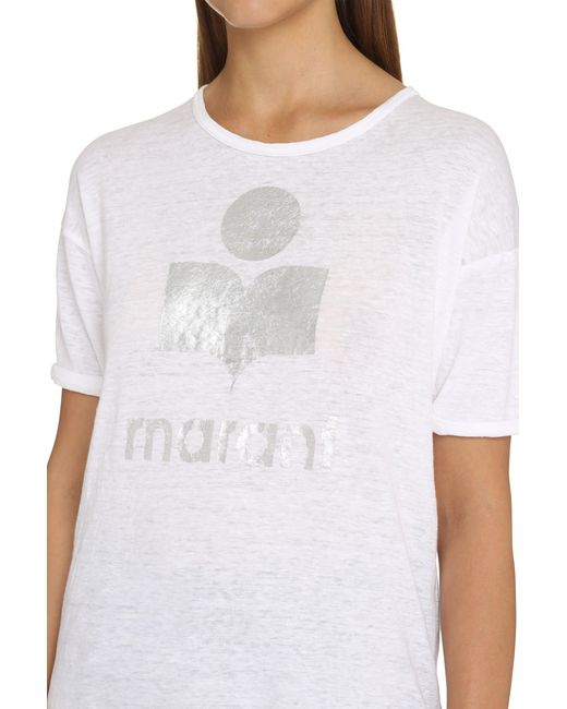 Isabel Marant White Linen Zewel T-Shirt With Logo