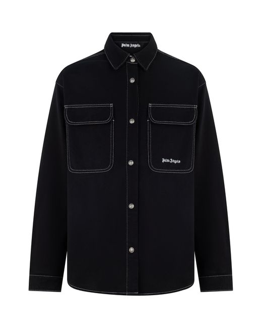 Palm Angels Black Cotton Shirt With Applied Pockets for men