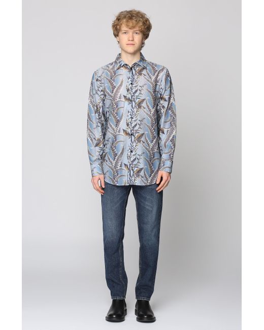 Etro Blue Printed Cotton Shirt for men