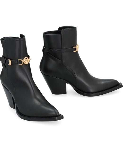 Versace Black Leather Ankle Boots
