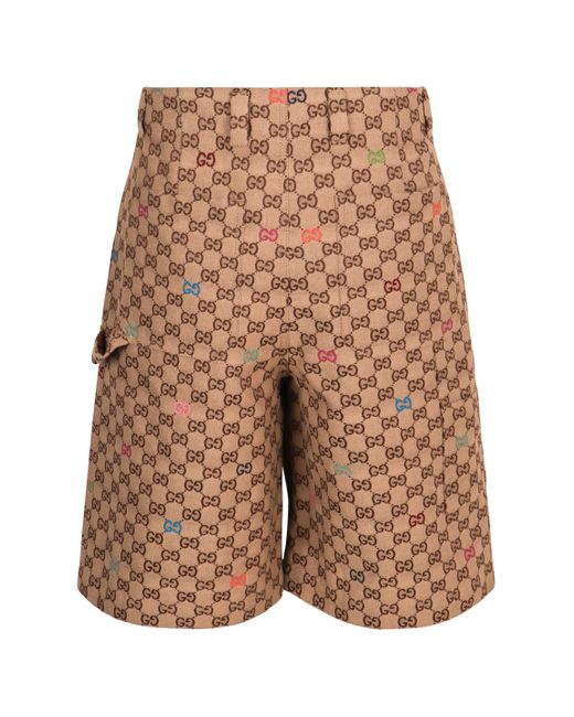 Gucci Brown Gg Motif Fabric Shorts for men