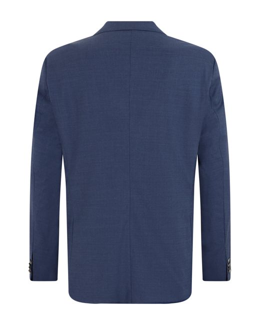 Boss Blue Single-Breasted Wool Blazer With Classic Collar And Side Pockets for men
