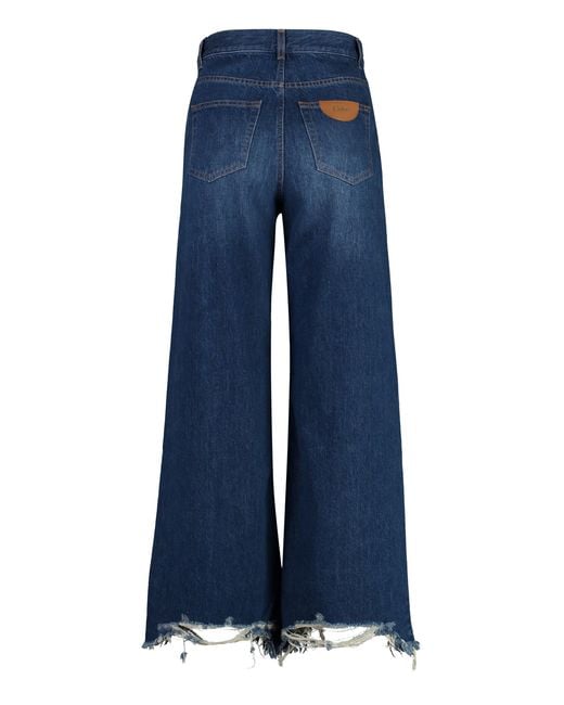 Chloé Blue Cropped Distressed High-Rise Wide-Leg Jeans