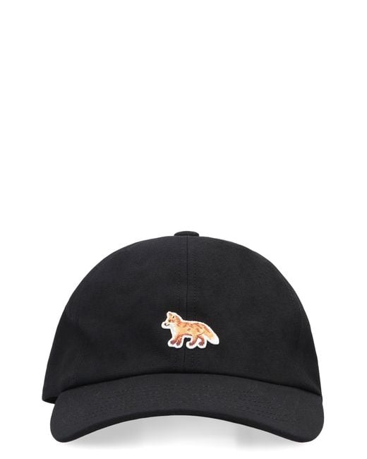 Maison Kitsuné Black Cotton Logo Baseball Cap Hat for men