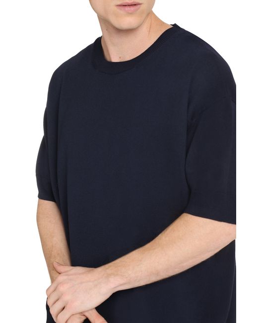 Jil Sander Blue Short Sleeve Wool Sweater for men