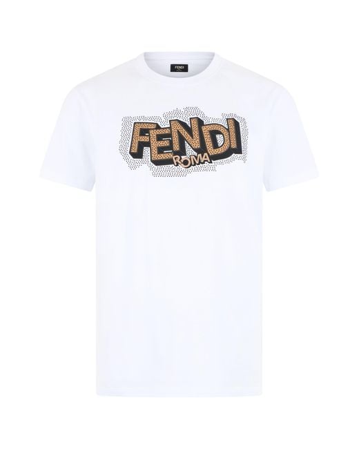 Fendi White Cotton T-Shirt With Print for men