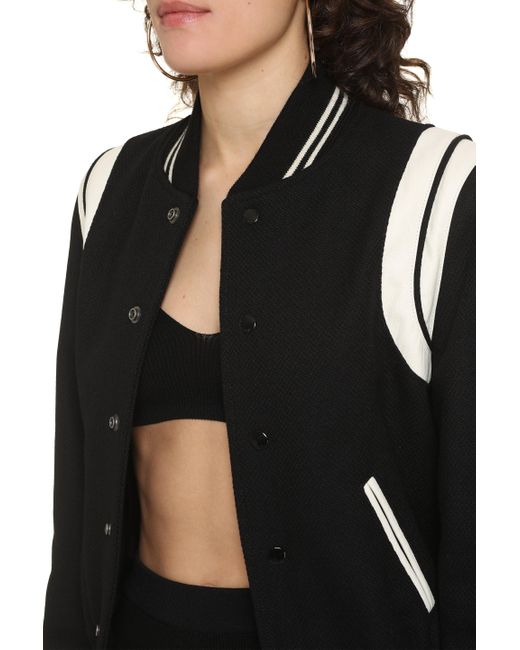 Saint Laurent Black Wool-Blend Bomber Jacket