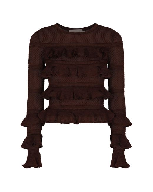 Zimmermann Black Long Sleeve Knit Top With Ruffles
