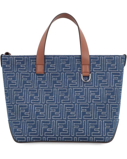 Fendi Blue Canvas And Leather Shopping Bag for men