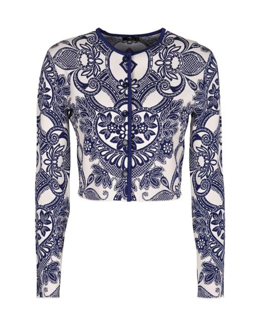 Etro Blue Jacquard Knit Cardigan
