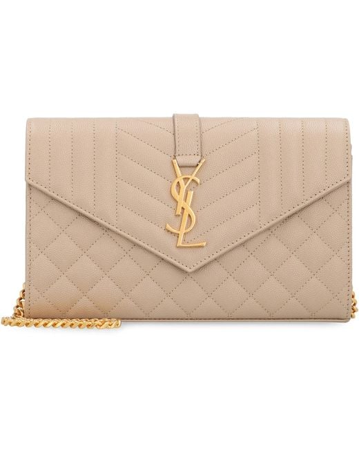 Saint Laurent Natural Monogram Leather Wallet On Chain