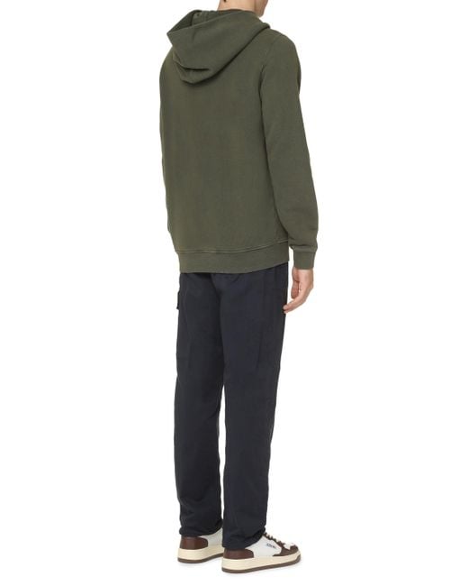 Felpa in cotone con cappuccio di Stone Island in Green da Uomo
