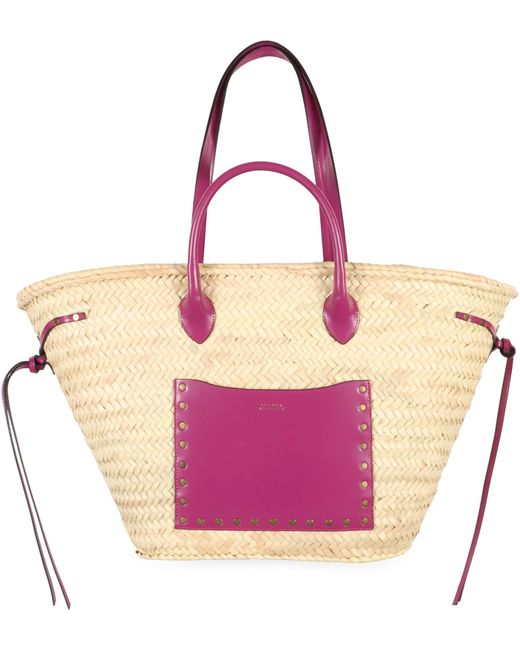 ISABEL MARANT Coiba leather-trimmed woven raffia tote